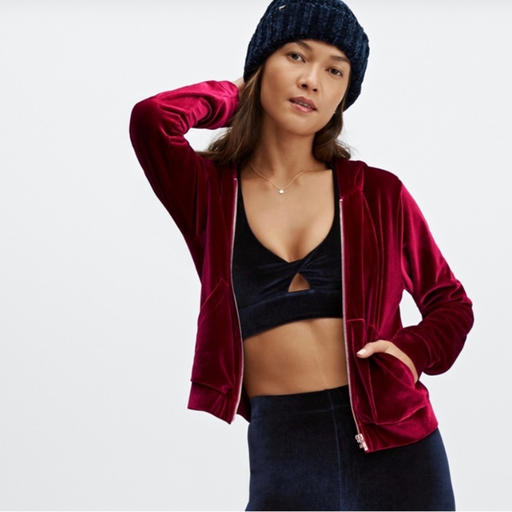 Fabletics - Velour Hoodie Cherry Burst Red Size S Zip Up - Picture 1 of 8